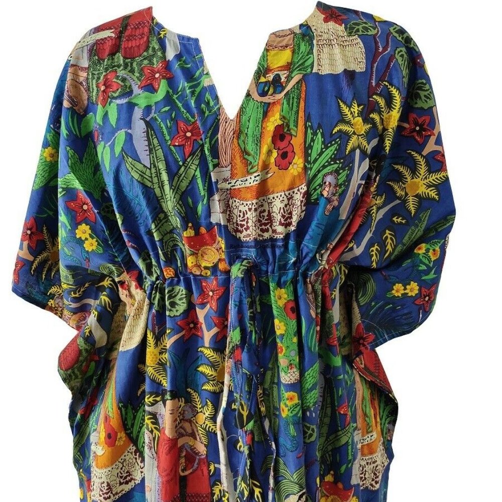 New Brand Blue Frida Kahlo Kaftan Beach Cover-Up Caftan Dress For Women Dress